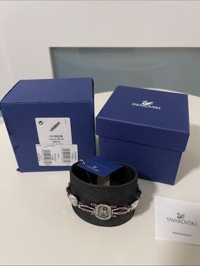 Swarovski Black Cuff Bracelet with Clear and Pink Crystals